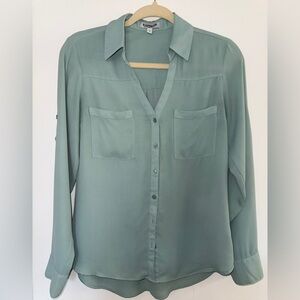 Express Sage Green Button-Up Blouse